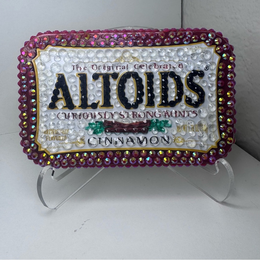 Rhinestones Bedazzled Shiny Studded Upcycled Empty Cinnamon Altoids Box